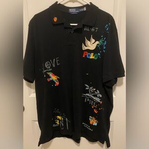 Polo Ralph Lauren Men Peace Love
Embroidered Patch Graphic Mesh Polo XL